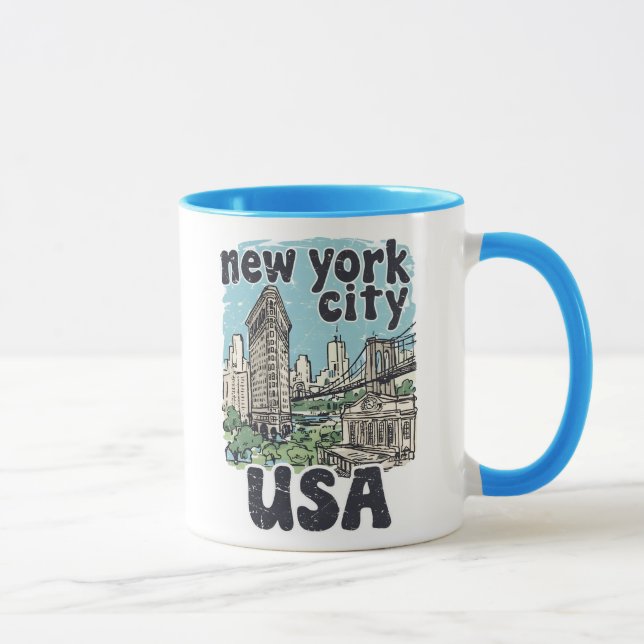 Caneca Orgulho da Cidade de Nova York Cool Skyline Fofo (Direita)