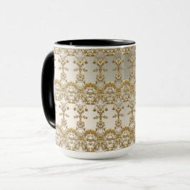 Caneca Ornamentado Dourado Branco Floral