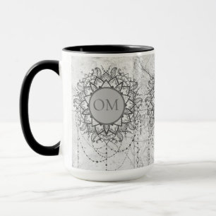Caneca Ornamentado Lotus OM Mandala no Silver Marble
