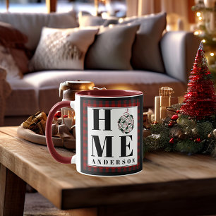 Caneca ornamento de xadrez de Buffalo "Home" personalizad
