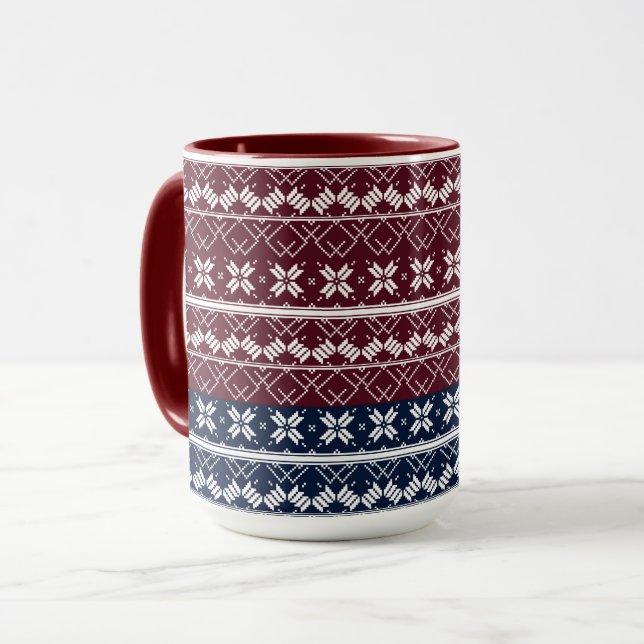 Caneca Ornamento escandinavo em um azul, borgonha  (Frente Esquerda)
