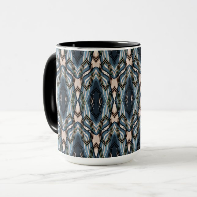 Caneca ornamento geométrico oriental azul (Frente Esquerda)