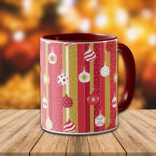 Caneca Ornamentos de Árvore de Natal Amarelo Vermelho