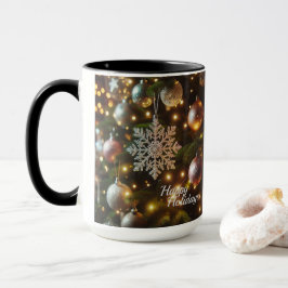 Caneca Ornamentos Flocos de Neve de Prata Natal Feriado