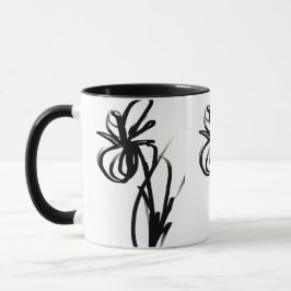 Caneca Orquídea Branca: Abstrato Preto e Branco