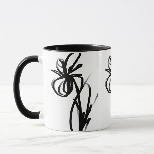 Caneca Orquídea Branca: Abstrato Preto e Branco (Esquerda)
