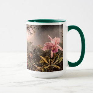 Caneca Orquídea Cattleya e três beija-flores brasileiras