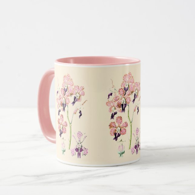 Caneca Orquídea rosa púrpura penteada botânica (Frente Esquerda)