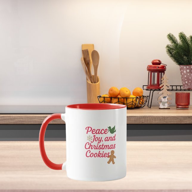 Caneca Os biscoitos da alegria da paz de Natal citam verm (Criador carregado)