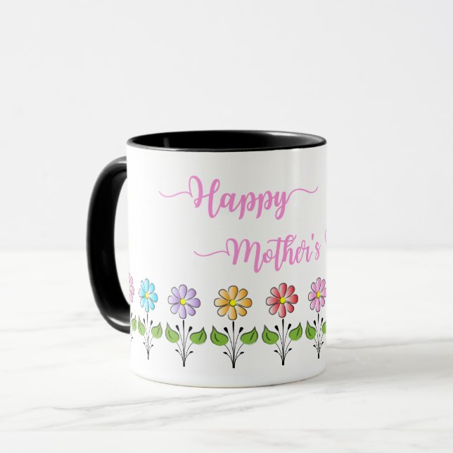 Caneca Os felizes dias das mães, flores, amam-no mamã (Frente Esquerda)