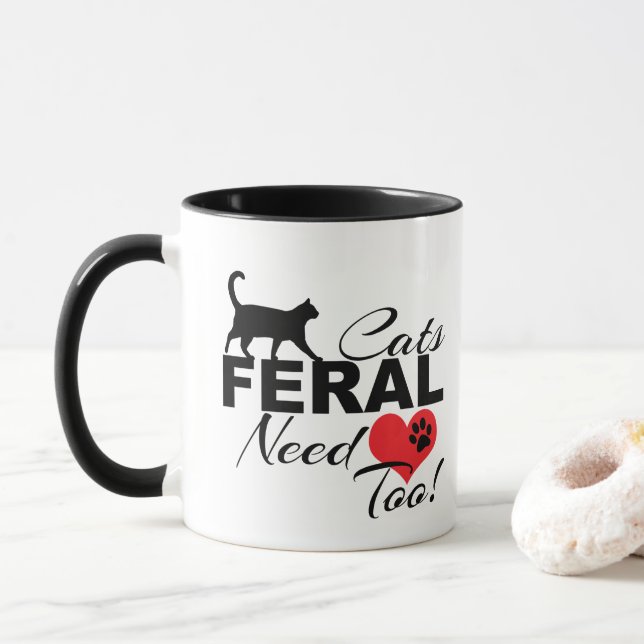 Caneca Os Gatos Feral Precisam De Amor Demasiado Gato De  (Com Donut)