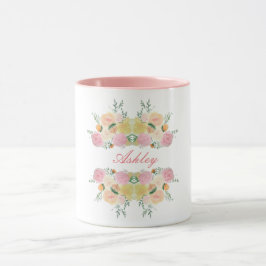 Caneca Os rosas florais chiques da peônia personalizaram