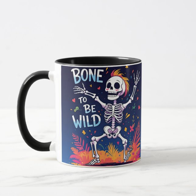 Caneca Osso para ser selvagem | Halloween de Skeleton Dan (Esquerda)