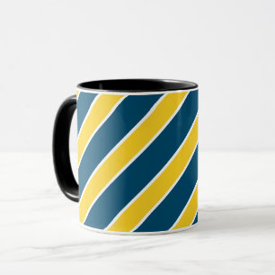 Caneca Ouro/bandas azuis, brancas, listras, dobrado,