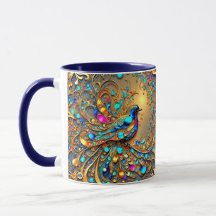 Caneca Ouro Bird 3D joias Douradas Pérolas