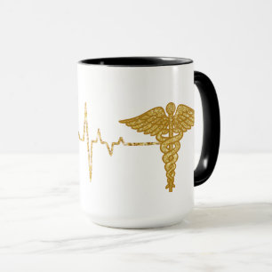 Caneca Ouro Cardíaco com Caduceus - Símbolo Mug