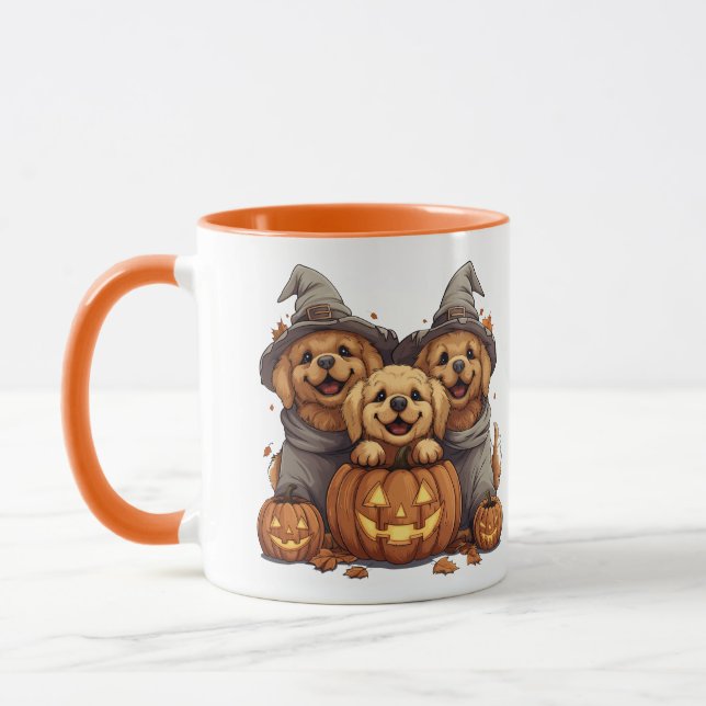 Caneca Ouro de Halloween Cães de Retriever Jack O Lantern (Esquerda)