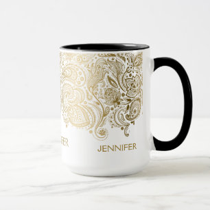 Caneca Ouro elegante e Paisley branco