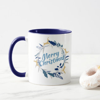 Caneca Ouro Elegante Reindeer Floral de Natal