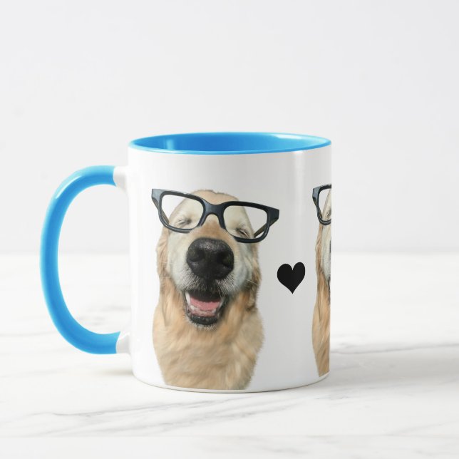 Caneca Ouro feliz Cachorro de sempre em óculos de Nerd (Esquerda)