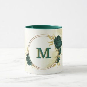 Caneca ouro floral verde esmeraldo