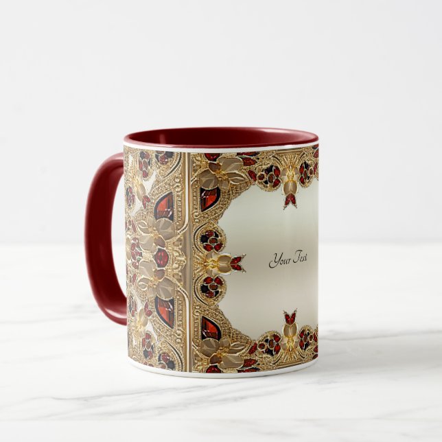 Caneca Ouro Flores Cama Vermelha De Gemstone (Frente Esquerda)