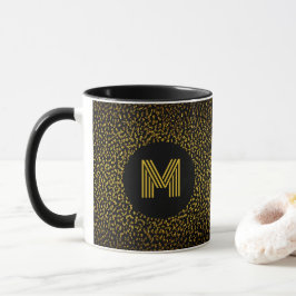 Caneca Ouro moderno monograma de pontos negros