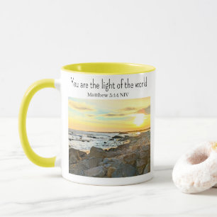 Caneca Ouro Sunset Photo Bíblia Verse Yellow Name