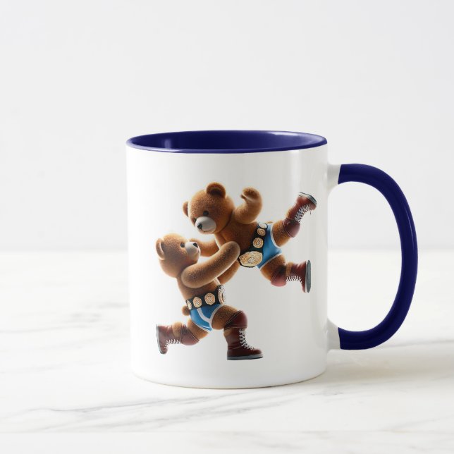 Caneca Ours en peluche lutteurs en pleine action. (Direita)