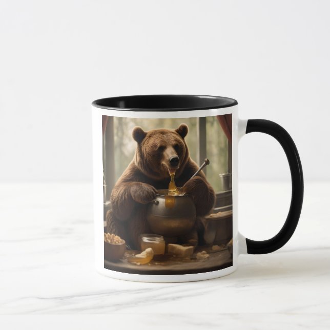 Caneca Ours gourmand dévorant un pot de confiture. (Direita)