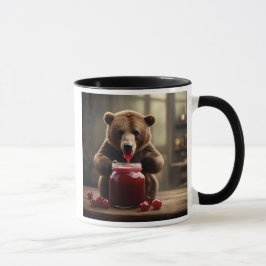Caneca Ours gourmand dévorant un pot de confiture.