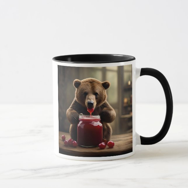 Caneca Ours gourmand dévorant un pot de confiture. (Direita)