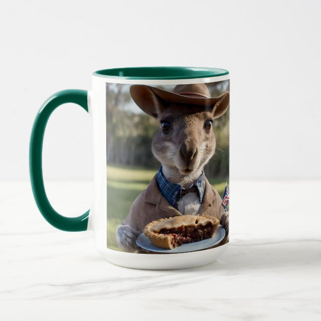 Caneca "Outback Delight: Um Canguru come carne Aussie (Esquerda)