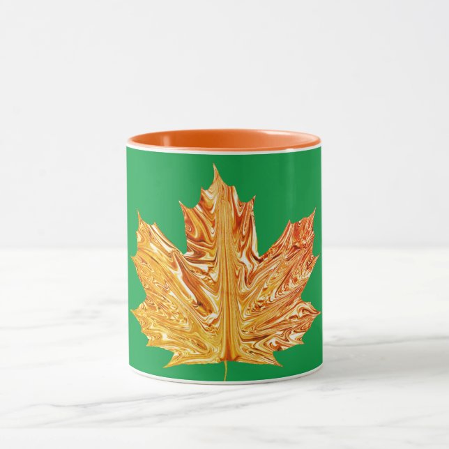 Caneca Outono Laranja folha de ouro fica verde (Centro)