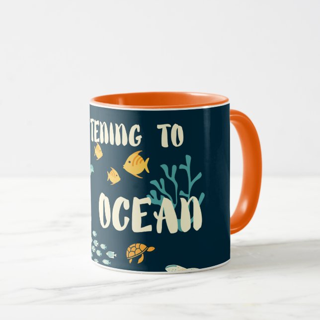 Caneca Ouvindo O Oceano, Dia Da Terra, (Frente Esquerda)