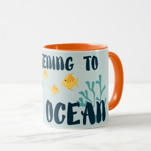 Caneca Ouvindo O Oceano, Dia Da Terra, Animais Do Mar