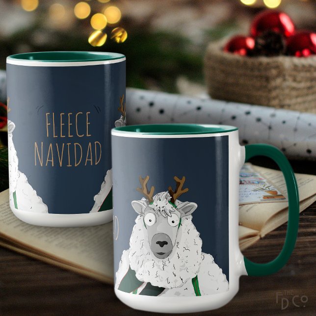 Caneca Ovelha de desenho animado engraçada 'Fleece Navida (Criador carregado)