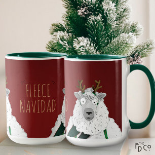 Caneca 'Ovelha Fleece Navidad' Cartoon Engraçado Festivo