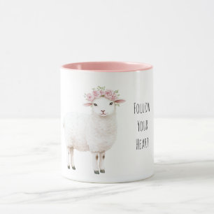 Caneca Ovelha Fofa Doce Rosa Flores Rosas