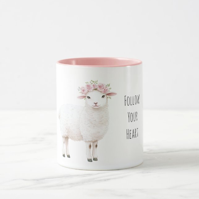 Caneca Ovelha Fofa Doce Rosa Flores Rosas (Centro)