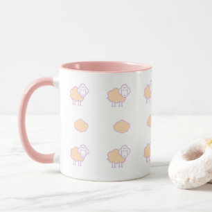 Caneca Ovelhas Cor-de-rosa-na moda com padrão de nuvens