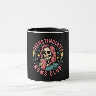 Caneca Overstimulado Clube do Mães Skull Mensagem Mãe Vid