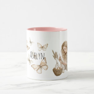 Caneca Ovos de Páscoa da Garota Loira Borboletas