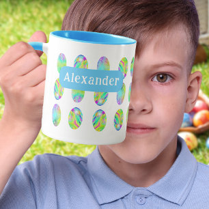 Caneca Ovos de Páscoa — Nome personalizado Azul