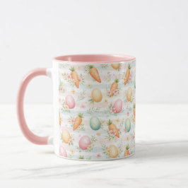 Caneca Ovos de Páscoa Pastéis & Cenouras Padrão Aquarela