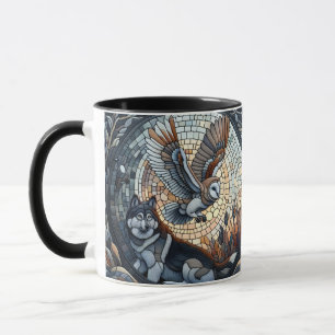 Caneca Owl e Wolf Mosaic Nature Ai Art
