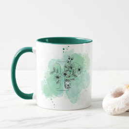 Caneca P Monograma com Aquarela Inicial Botânica Verde