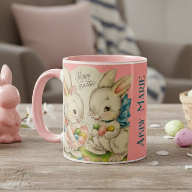 Caneca Pacotes de Felzs pascoa Personalizados do Retro Vi (Vintage Retro Custom Happy Easter Bunnies Mug)