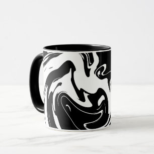 Caneca Padrão Abstrato de Fluido Preto e Branco