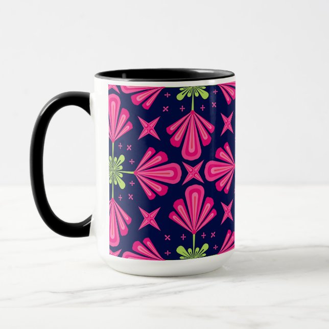 Caneca Padrão abstrato de pétalas florais rosa geométrica (Esquerda)